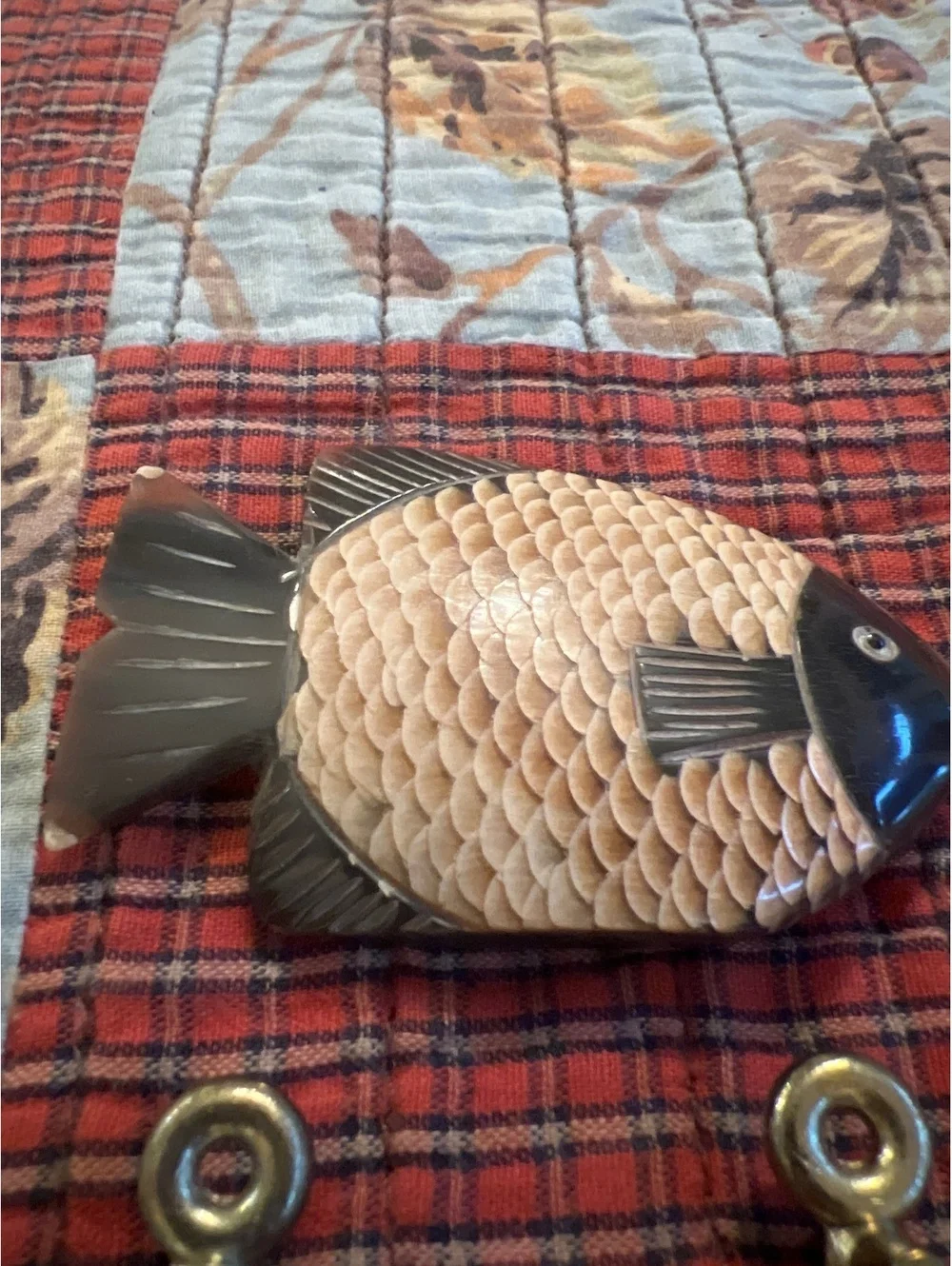 Vintage Fish Shaped Wall Hook with Brass Anchor Hooks